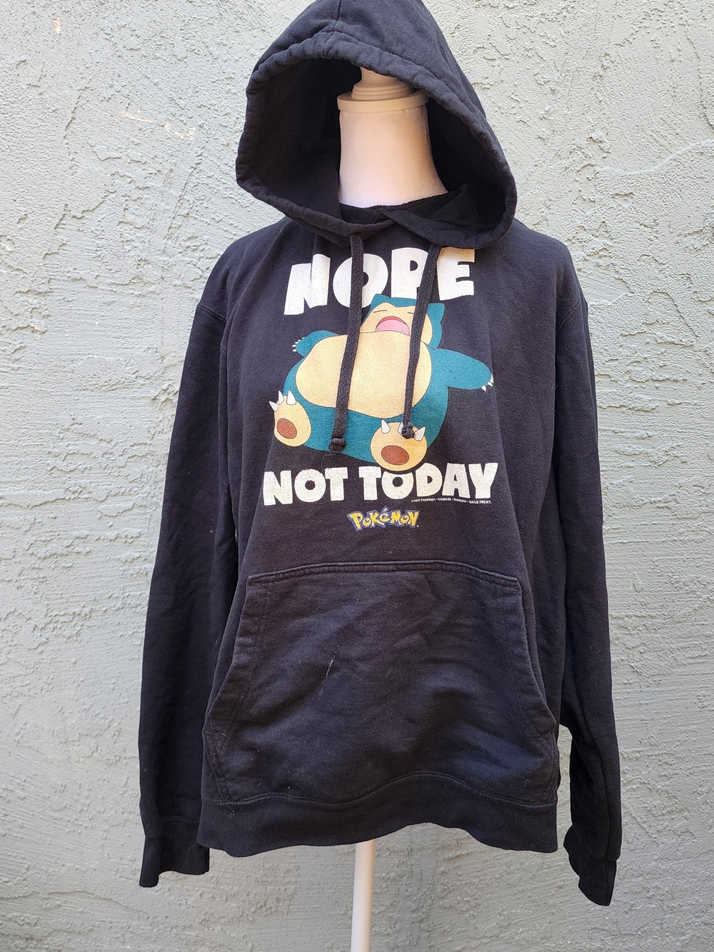 Pokémon Snorlax Nope Not Today Graphic Hoodie Black Pullover Sweatshirt Sz L